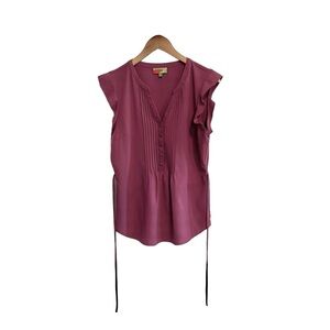 Mod Cloth Fervour Purple V-Neck Tie Back Flutter Sleeve Top Size Large